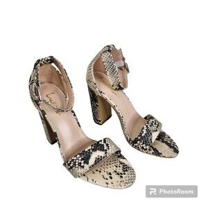 Lulu's Womens Snake Print Block Heel Open Toe Ankle Cuff Heel Sandal Size 6 1/2